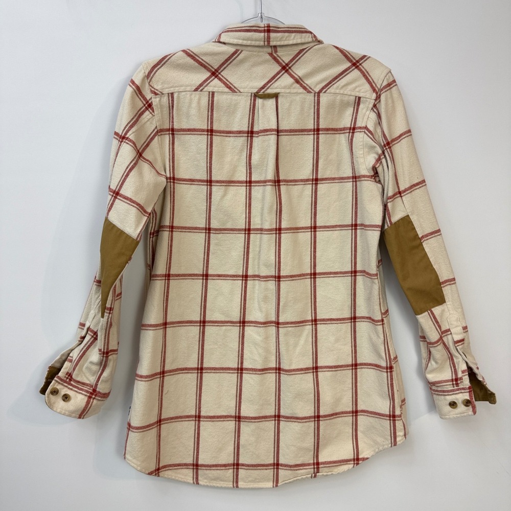 Fjallraven Ovik Twill Shirt Womens S Cream Red Plaid G-1000 Elbow Patch 84134 - Picture 10 of 12